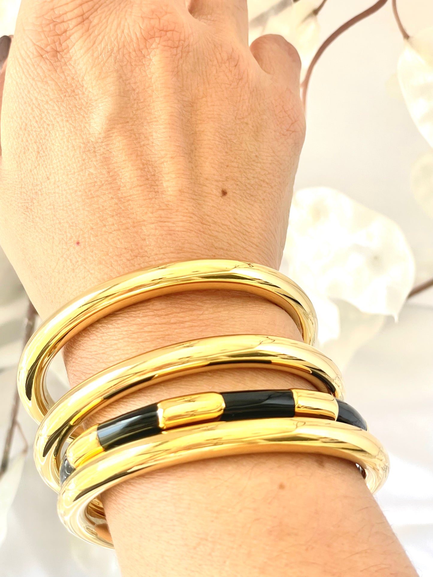 Marina Open Bangle  - Gold/Black