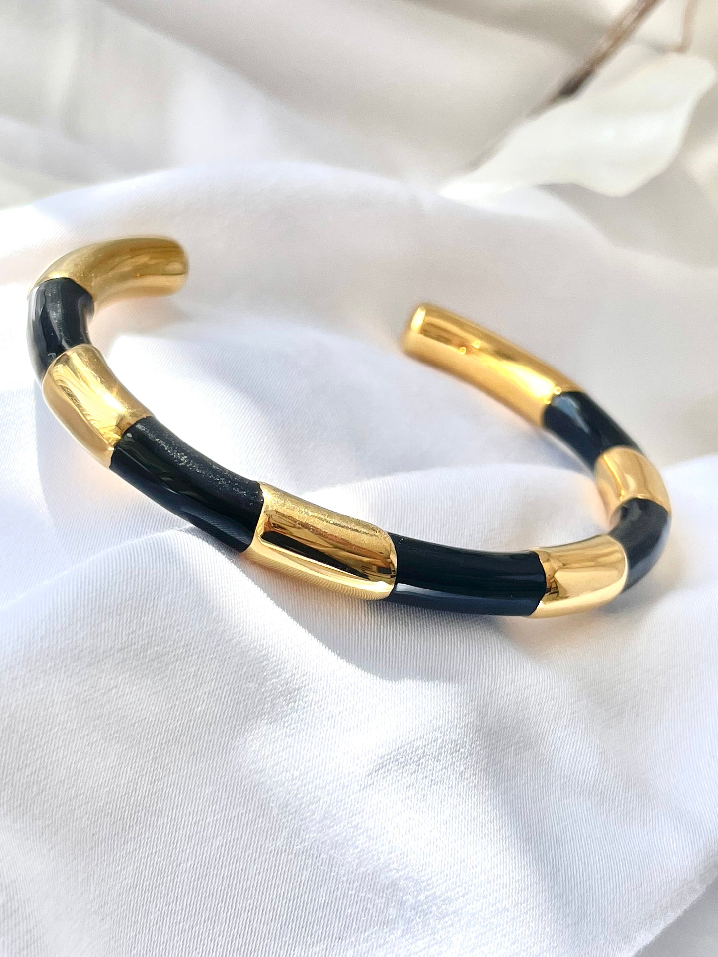 Marina Open Bangle  - Gold/Black