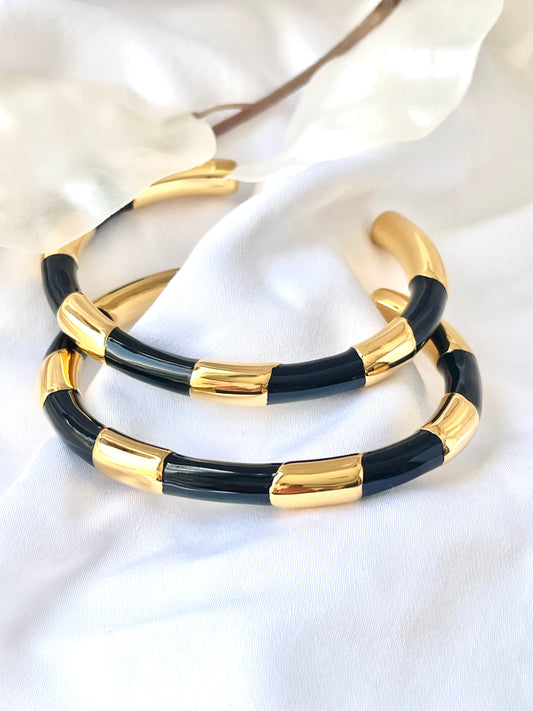 Marina Open Bangle  - Gold/Black