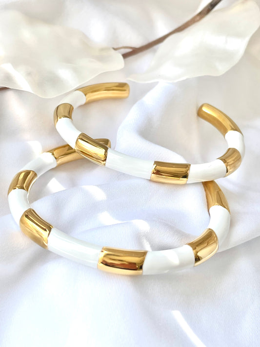 Marina Open Bangle - Gold/White